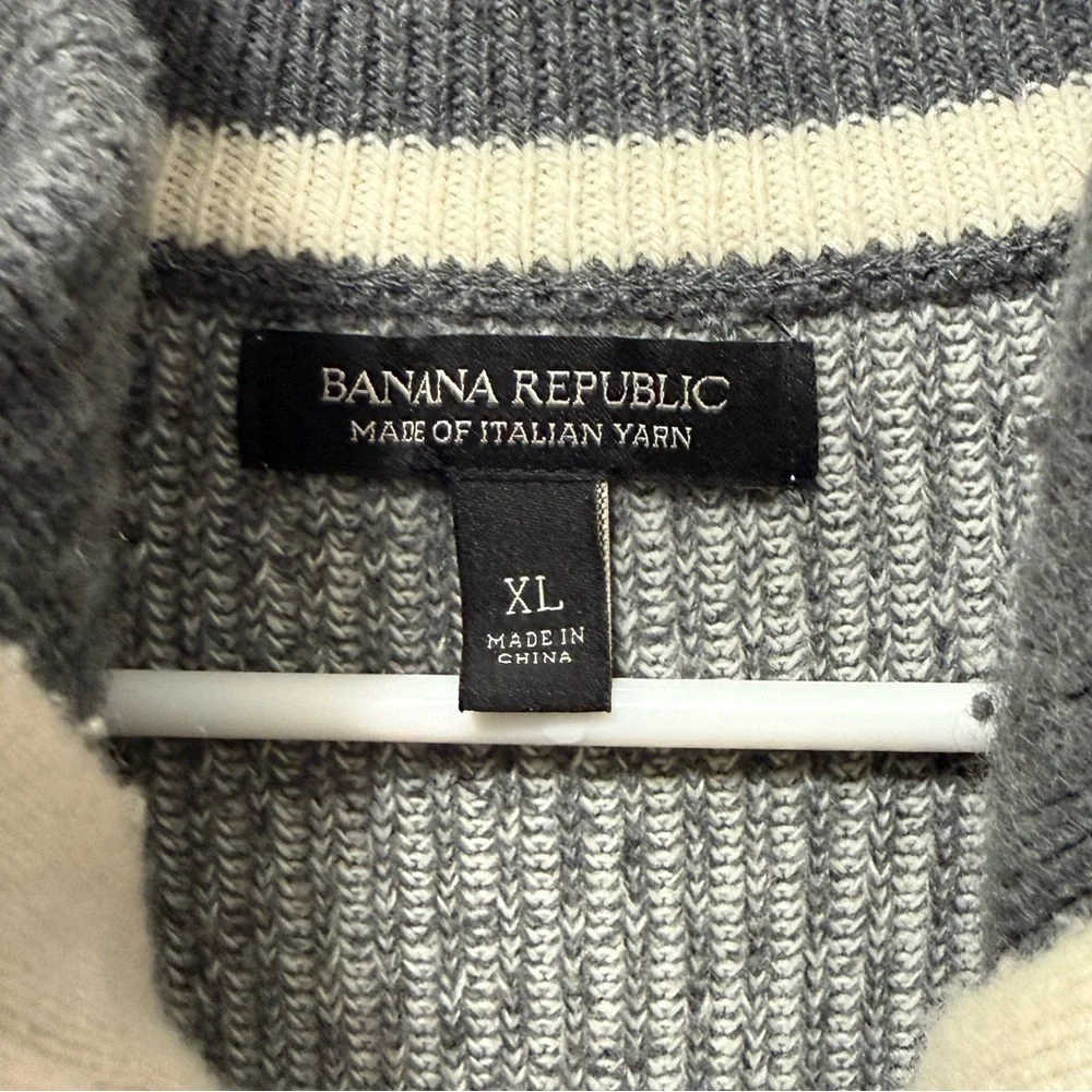 Banana Republic Merino Wool Blend Men's Gray 1/4 Zip Ribbed Sweater Size XL